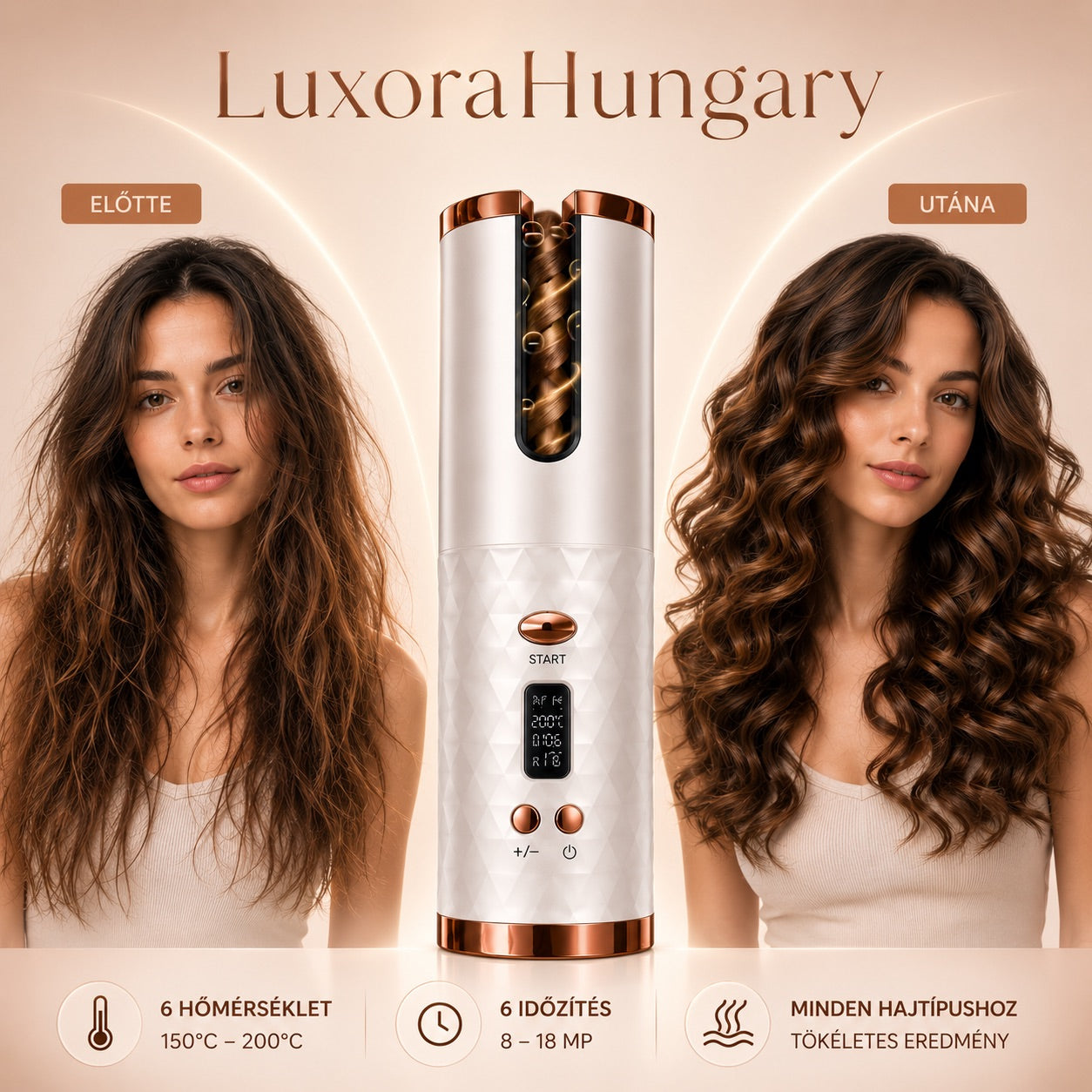 LuxoraHungary™ hordozható hajgöndörítő
